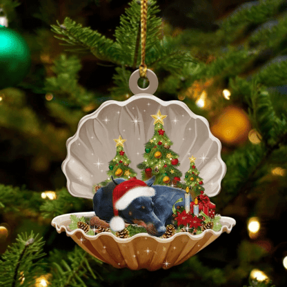 Cute Doberman Pinscher Sleeping in Pearl Dog Christmas Ornament Flat Acrylic, Christmas Gift,Christmas Decoration