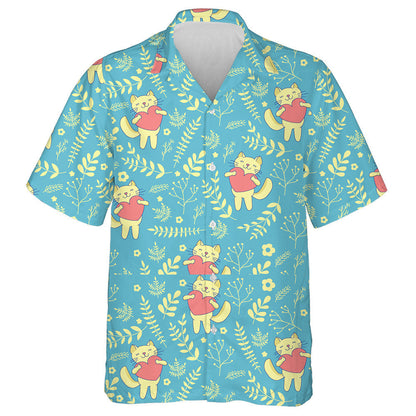 Floral With Cats And Heart In Hand Hawaiian Shirt,Hawaiian Shirt Gift, Christmas Gift
