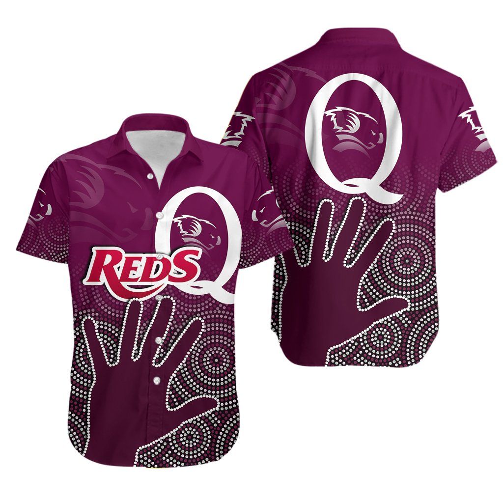 Queensland Reds Haváís Léine Aloha Abuiginal Th4 Shorts Haváís Muinchille Gearr Trá, Bronntanas Léine Haváís, Bronntanas Nollag