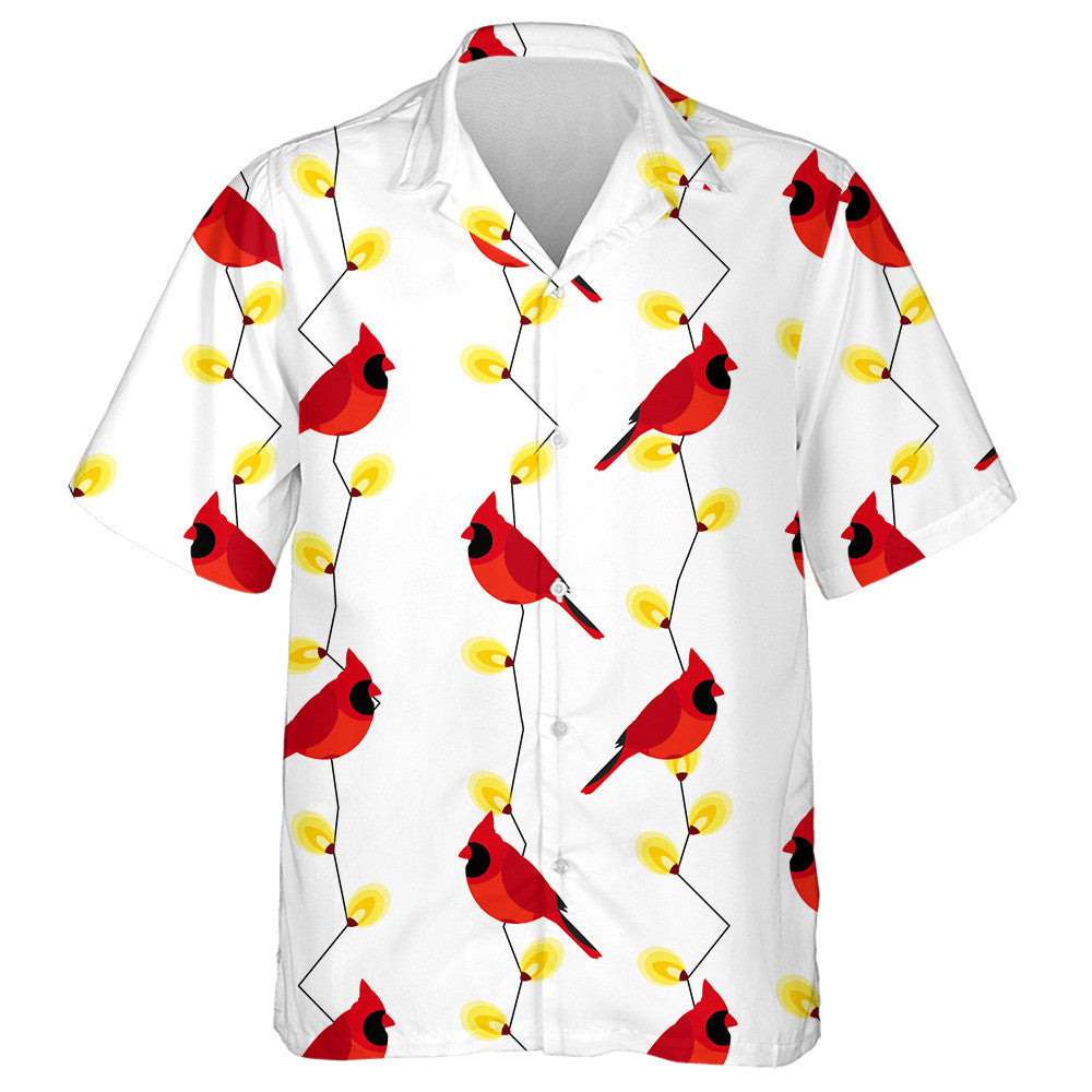 Red Cardinal Bird And Garland With Lights Hawaiian Shirt, Hawaiian Shirt Gift, Christmas Gift