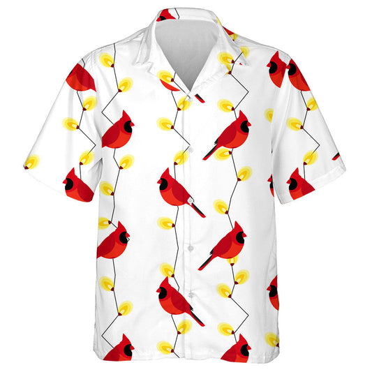 Red Cardinal Bird And Garland With Lights Hawaiian Shirt, Hawaiian Shirt Gift, Christmas Gift