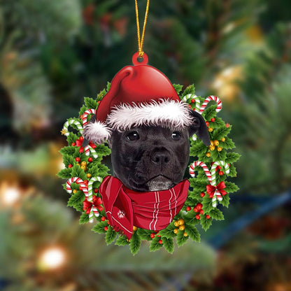 DUBH-Bhrocaire Mheiriceá Staffordshire - Bandana Nollag Crochta Ornáid Crochta Plaisteach Nollag, Bronntanas Ornáide Nollag, Bronntanas Nollag, Maisiú Nollag