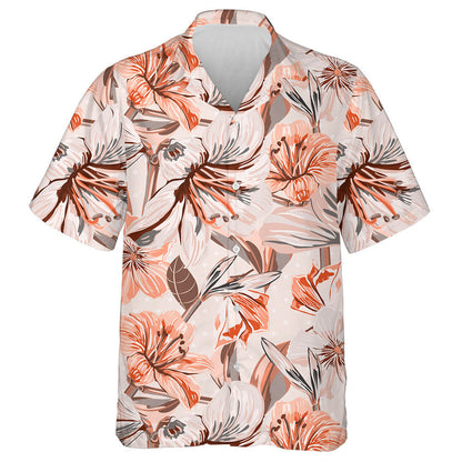 Watercolor Pattern Of Coral And Cream Flowers Leaves Branches Hawaiian Shirt, Hawaiian Shirt Gift, Christmas Gift