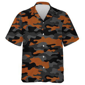 Abstract Orange And Dark Gray Grid Camouflage Pattern Hawaiian Shirt, Hawaiian Shirt Gift, Christmas Gift