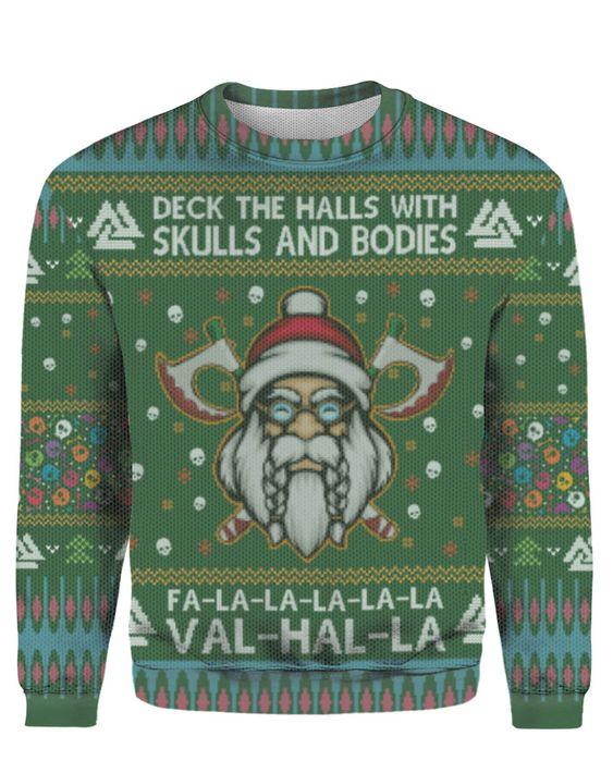 Deck The Halls With Skull Ugly Christmas Sweater, All Over Print Sweatshirt, Christmas Gift, Gift Christmas 2024