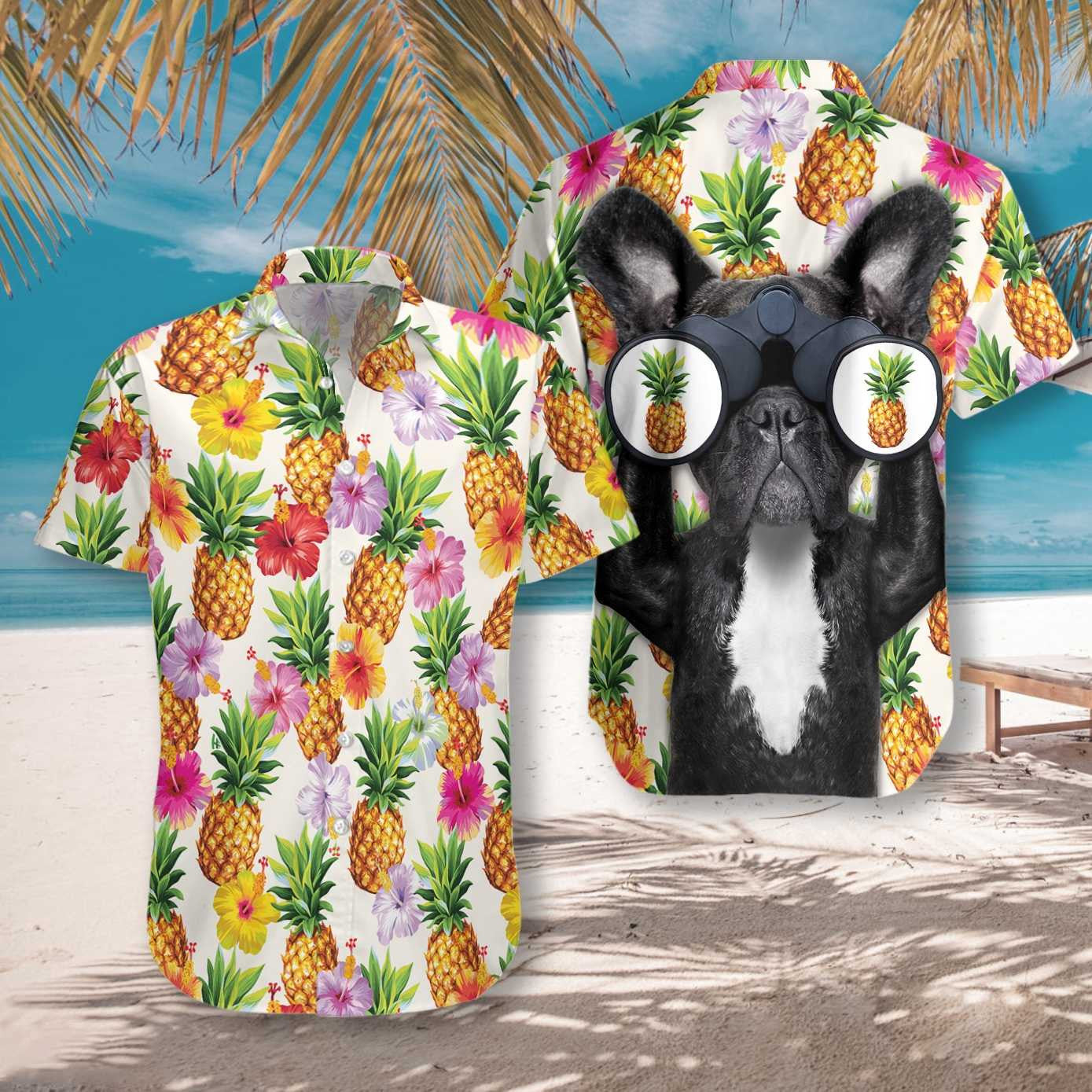 Leannán Bulldog Fraincis Patrún Samhraidh Agus Pineapple Léine Haváís, Bronntanas Léine Haváís, Bronntanas Nollag