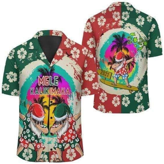 Mele Kalikimaka Dabbing Santa Surfing Christmas Flower Vintage Style Design Hawaiian Shirt, Hawaiian Shirt Gift, Christmas Gift.