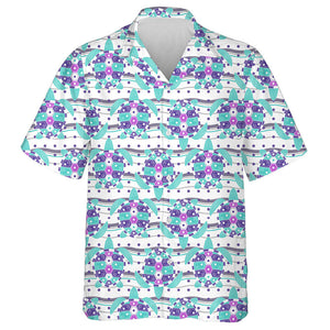 Little Cute Turtle Silhouette With Waves Hawaiian Shirt, Hawaiian For Gift