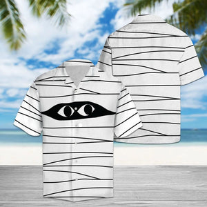 Cute Mummies Eyes Doodle Black Lines In White Hawaiian Shirt, Hawaiian Shirt Gift, Christmas Gift