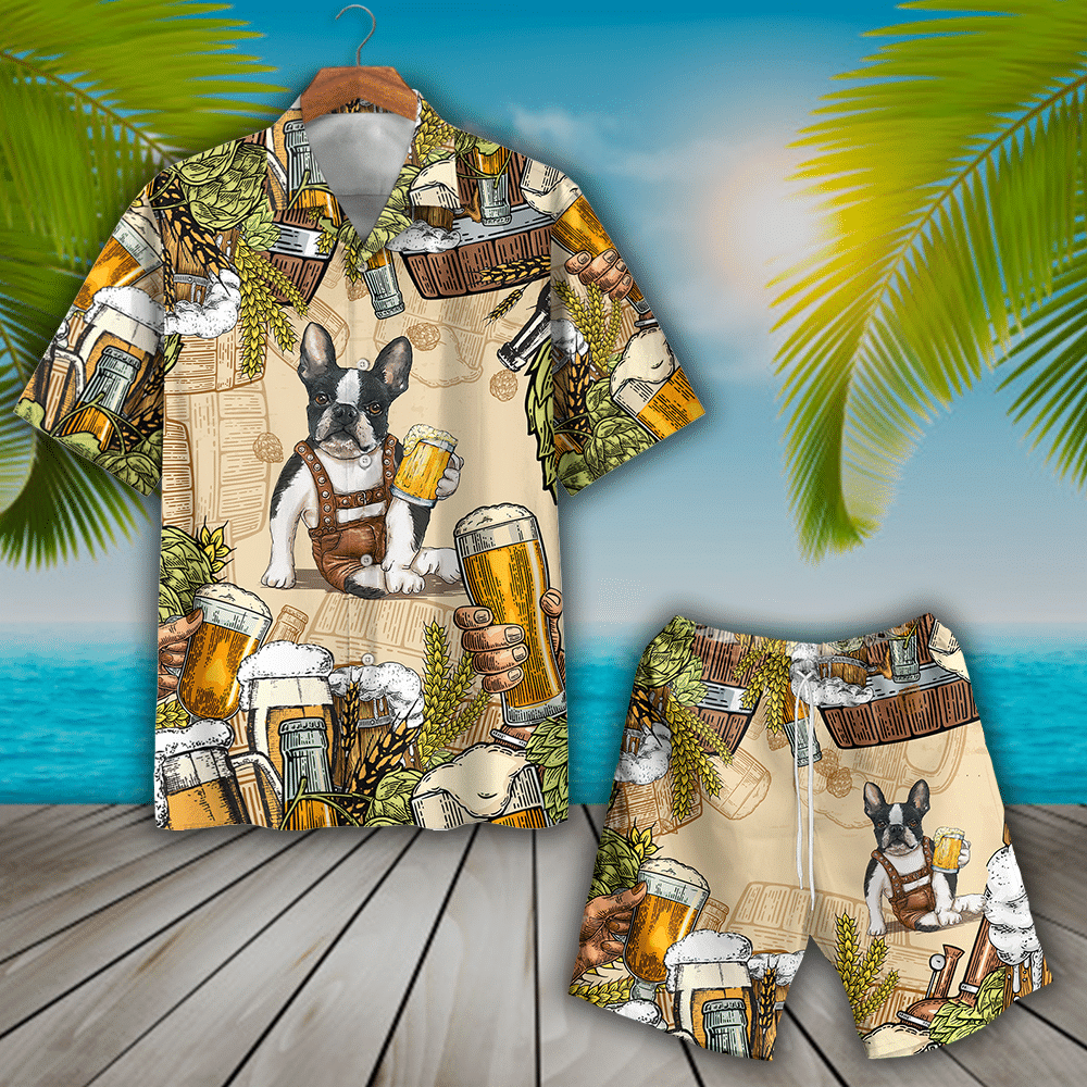 Boston Terrier Dog & Beer Design Hawaiian Shirt, Hawaiian For Gift