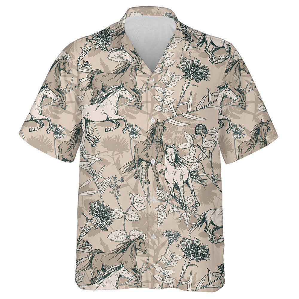 The Running Beautiful Horses And Herbarium Wildflowers Hawaiian Shirt, Hawaiian Shirt Gift, Christmas Gift