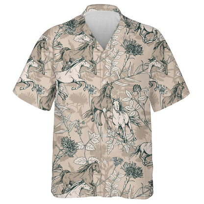 The Running Beautiful Horses And Herbarium Wildflowers Hawaiian Shirt, Hawaiian Shirt Gift, Christmas Gift