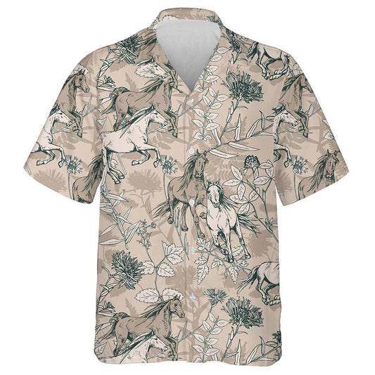 The Running Beautiful Horses And Herbarium Wildflowers Hawaiian Shirt, Hawaiian Shirt Gift, Christmas Gift