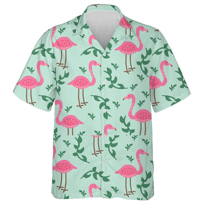 Pink Flamingo With Branch On Green Background Hawaiian Shirt, Hawaiian Shirt Gift, Christmas Gift