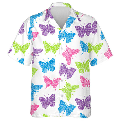 Vintage Pink And Blue Butterfly On White Hawaiian Shirt, Hawaiian Shirt Gift, Christmas Gift