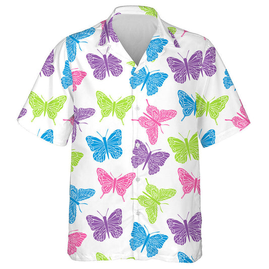 Vintage Pink And Blue Butterfly On White Hawaiian Shirt, Hawaiian Shirt Gift, Christmas Gift