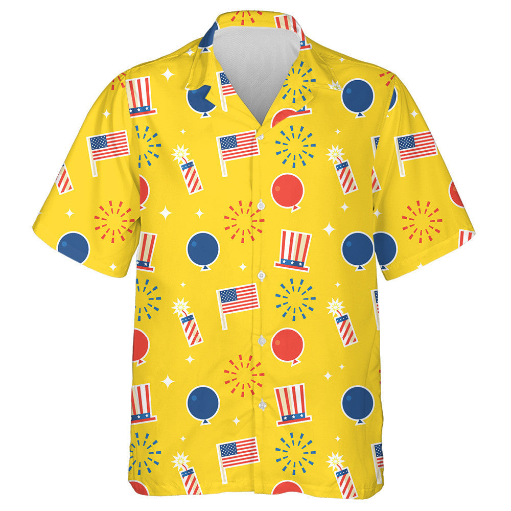 July 4th Theme Hats Balloons And Fireworks Hawaiian Shirt, Christmas Gift