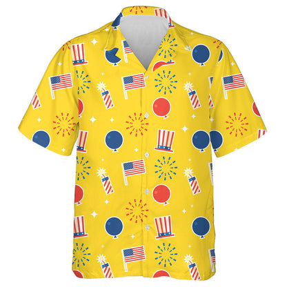 July 4th Theme Hats Balloons And Fireworks Hawaiian Shirt, Christmas Gift