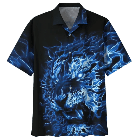 Blue Fire Lion Background Design Hawaiian Shirt, Hawaiian For Gift