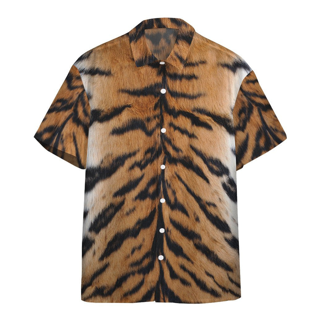 Black Orange White Tiger Pattern Hawaiian Shirt, Hawaiian For Gift