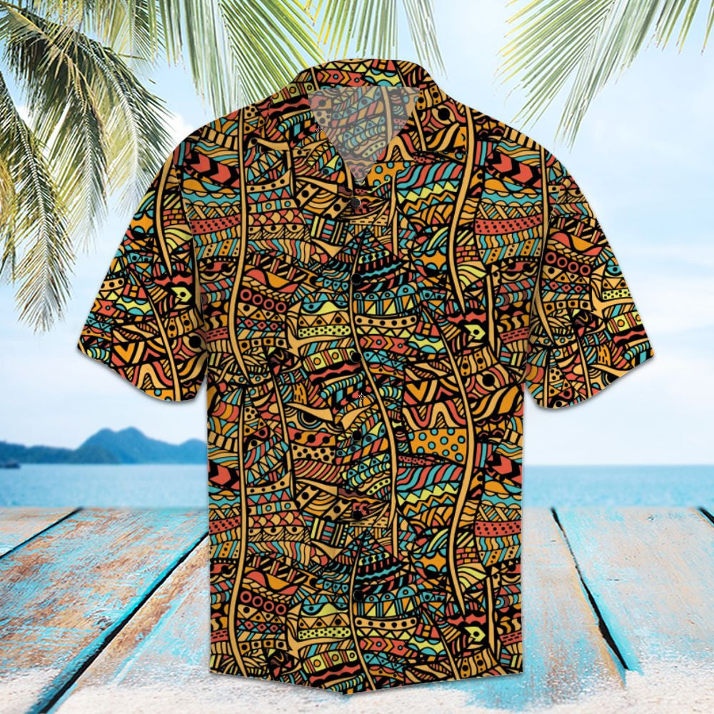Warm Color Illustration Art Design Hawaiian Shirt, Hwaiian For Gift