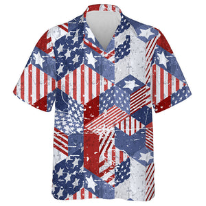 Watercolor Retro USA Flag Shape Pattern Hawaiian Shirt, Hwaiian For Gift