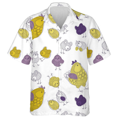 Greannmhar Cearc agus Sicín ildaite ar Chúlra Bán Léine Haváís, Bronntanas Léine Haváís, Bronntanas Nollag