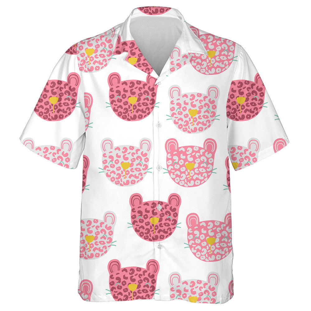 Hand Drawn Funny Pink Leopard On White Hawaiian Shirt, Hawaiian Shirt Gift, Christmas Gift