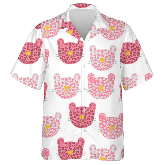 Hand Drawn Funny Pink Leopard On White Hawaiian Shirt, Hawaiian Shirt Gift, Christmas Gift