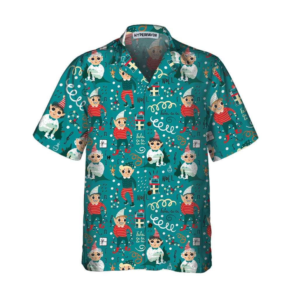 Playful Christmas Elves Funny Cartoon Elements Hawaiian Shirt,Hawaiian Shirt Gift, Christmas Gift