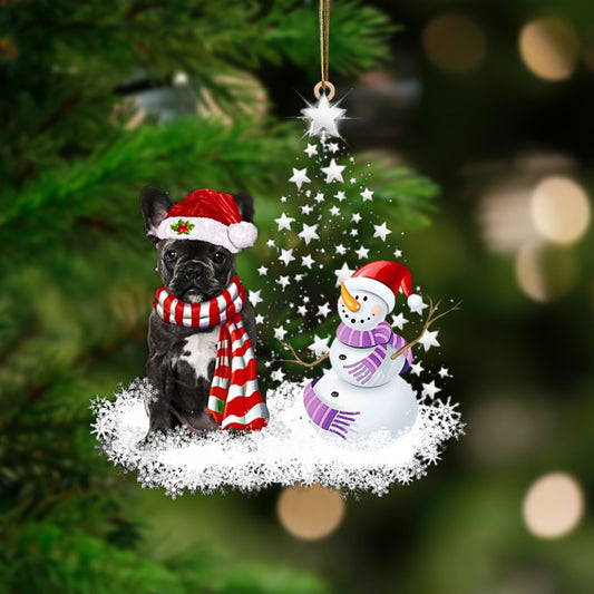 DUBH Crann Bulldog-Star na Fraince Crochta Ornáid Crochta Plaisteacha Nollag, Bronntanas Ornáide Nollag, Bronntanas Nollag, Maisiú Nollag