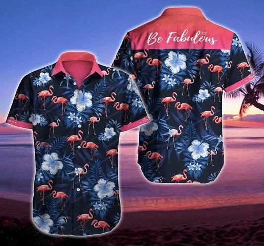 Flamingo Be Fabulous Tropical Leave Pattern Hawaiian Shirt,Hawaiian Shirt Gift, Christmas Gift