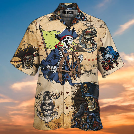 New Skull Pirate Awesome Background Design Hawaiian Shirt,Hawaiian Shirt Gift, Christmas Gift