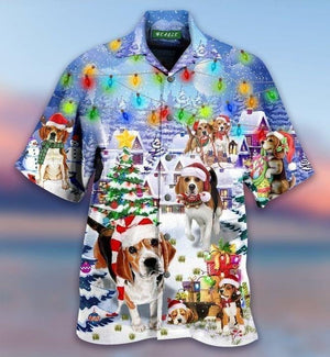 Merry Beagle Christmas Colorful Lights Pattern Hawaiian Shirt, Hawaiian Shirt Gift, Christmas Gift