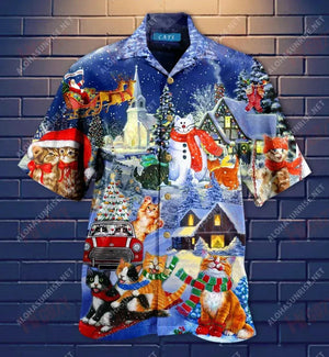 Cats Merry Fluffmas Short Hawaiian Shirt Ocean Short Sleeve Best Hawaiian Shirts Funny Hawaiian Shirts, Hawaiian Shirt Gift, Christmas Gift