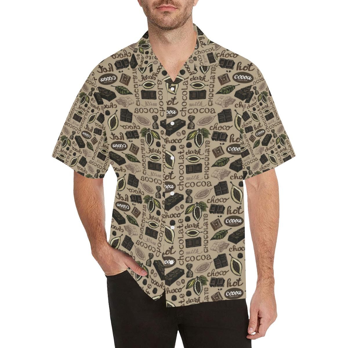 Cocoa Chocolate Pattern Men'S All Over Print Hawaiian Aloha Shirt Hawaiian Shorts Beach Short Sleeve, Hwaiian For Gift