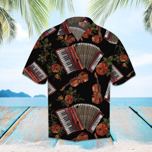 Amazing Accordion And Vintage Flower Pattern Hawaiian Shirt, Hawaiian For Gift