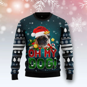 Pug Oh My Dog unisex womens & mens, couples matching, friends, funny family ugly christmas holiday sweater gifts ,Christmas Ugly Sweater