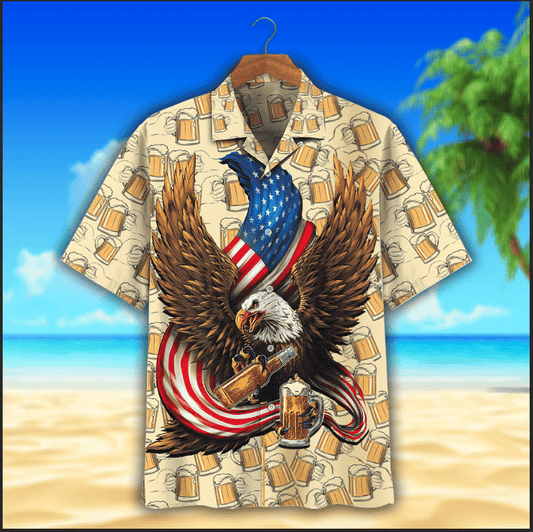 Eagles & Beer Flag Design Hawaiian Shirt,Hawaiian Shirt Gift, Christmas Gift