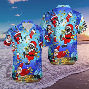 Hawaiian Shirt Christmas Santa Claus Dives Funny Design, Hawaiian Shirt Gift, Christmas Gift