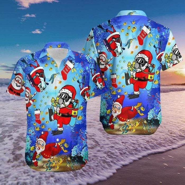 Hawaiian Shirt Christmas Santa Claus Dives Funny Design, Hawaiian Shirt Gift, Christmas Gift