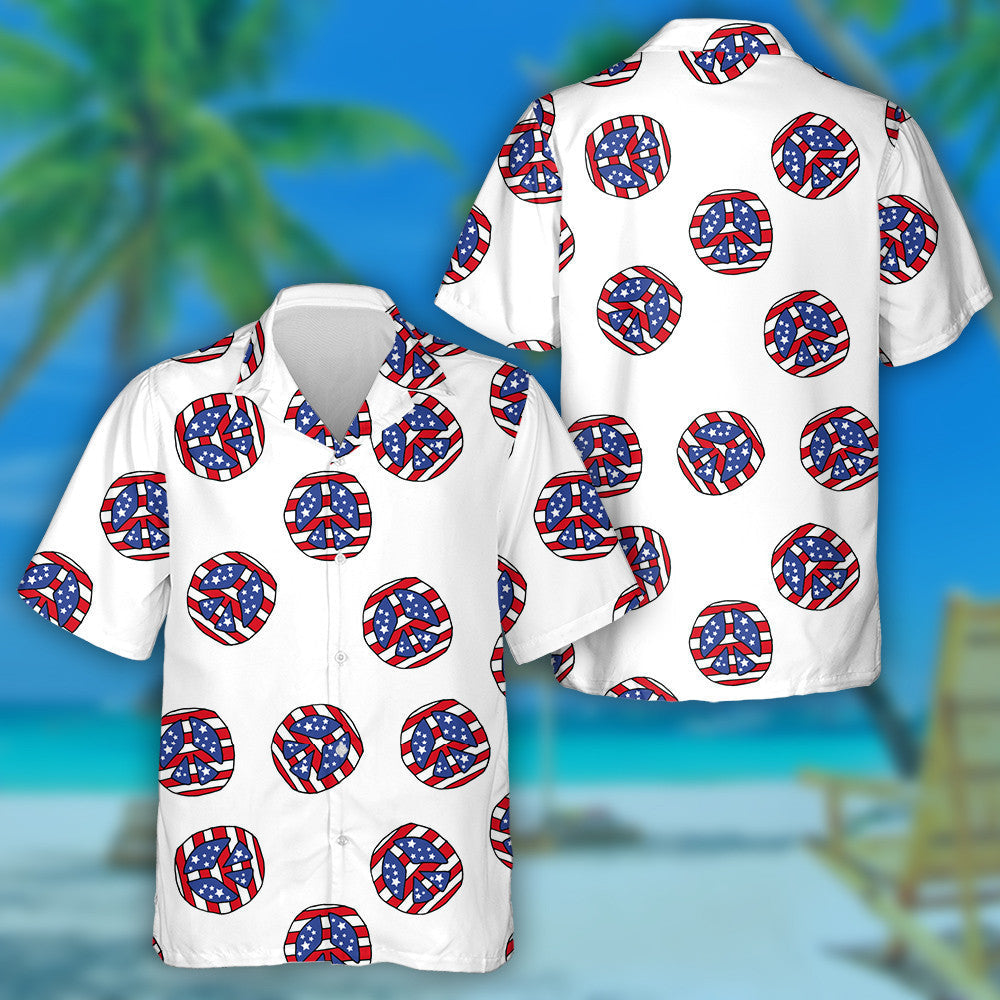 Sign Of Peace With The Flag Of America Pattern Hawaiian Shirt, Hawaiian Shirt Gift, Christmas Gift