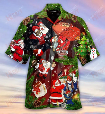 Santa Claus Is Big Fan Of American Football Short Hawaiian Shirt Vacation Aloha Shirt Vintage Hawaiian Shirts Hawaiian Shirts For Men, Hawaiian Shirt Gift, Christmas Gift