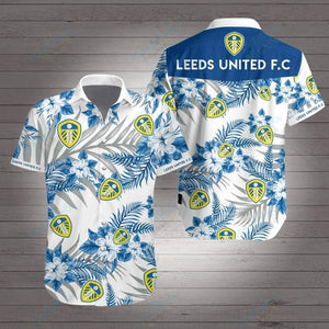 Leeds United Fc Hawaiian Aloha Shirt Hawaiian Shorts Beach Short Sleeve, Hawaiian Shirt Gift, Christmas Gift