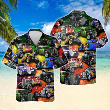 Hot Rod Colorful Vehicle Design Hawaiian Shirt, Hawaiian For Gift