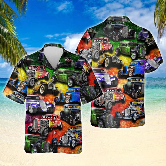 Hot Rod Colorful Vehicle Design Hawaiian Shirt, Hawaiian For Gift