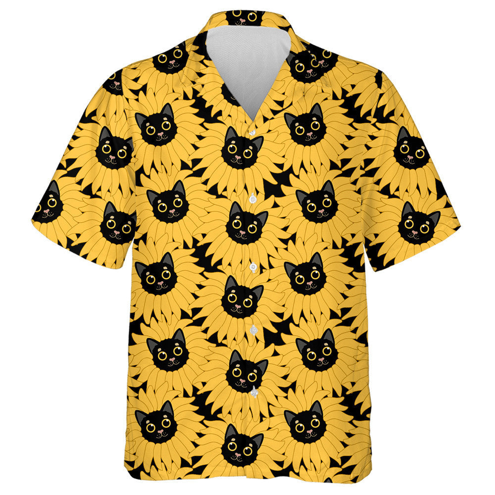 Baby Black Cat Sunflowers Cartoon Pattern Hawaiian Shirt, Hawaiian Shirt Gift, Christmas Gift