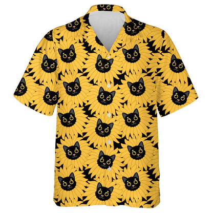 Baby Black Cat Sunflowers Cartoon Pattern Hawaiian Shirt, Hawaiian Shirt Gift, Christmas Gift