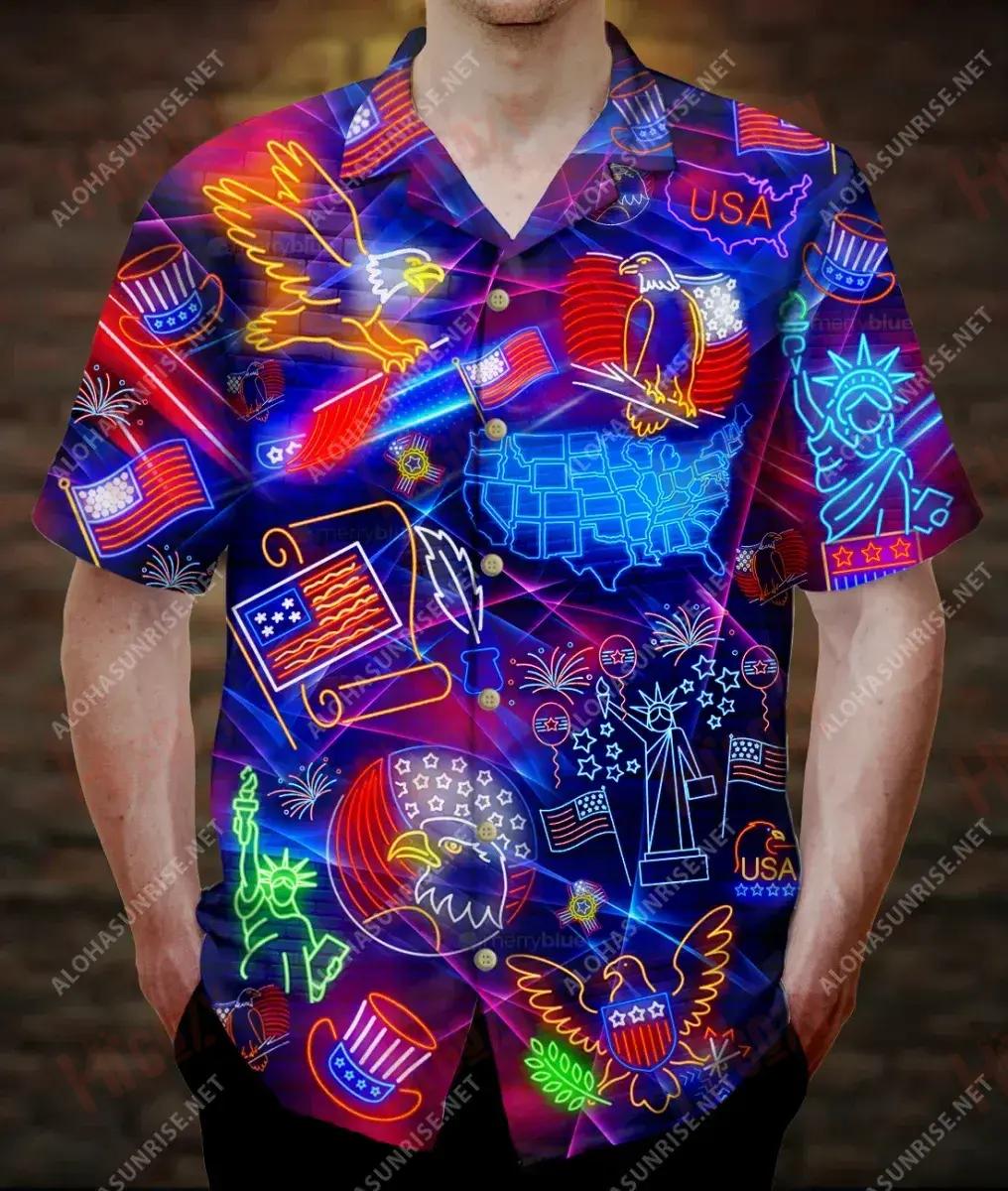 Lá Saoirse 4 Iúil Shona duit Léine Gearr Muinchille Unisex Caitheamh aimsire Léinte Haváíais Oirbheartaíochta Léine Haváís Patrún Léine Haváíais, Bronntanas Léine Haváís, Bronntanas Nollag