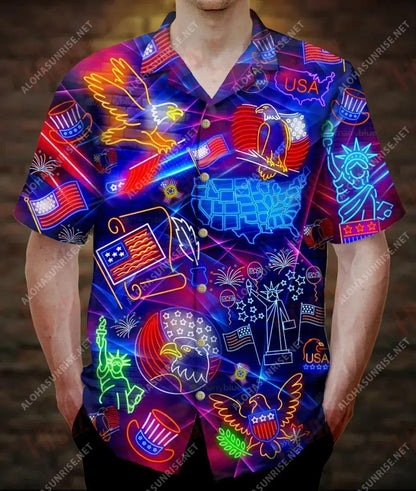 Lá Saoirse 4 Iúil Shona duit Léine Gearr Muinchille Unisex Caitheamh aimsire Léinte Haváíais Oirbheartaíochta Léine Haváís Patrún Léine Haváíais, Bronntanas Léine Haváís, Bronntanas Nollag